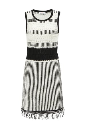 Peraluna KİYO DRESS Kolsuz Pamuklu Diz Hizası Yazlık Kadın Elbise Ekru/Siyah