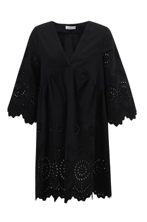 Peraluna HİROMİ DRESS %100 Pamuk 3/4 Kol Diz Hizası Yazlık Kadın Elbise Siyah