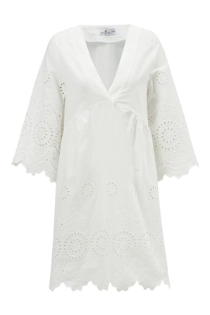 Peraluna HİROMİ DRESS %100 Pamuk 3/4 Kol Diz Hizası Yazlık Kadın Elbise Beyaz