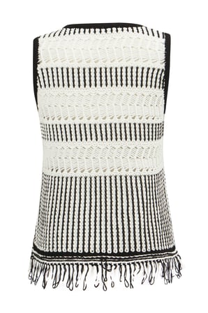 Peraluna KIYO BLOUSE Püskül Detaylı Kolsuz Yazlık Kadın Triko Bluz Ekru/Siyah