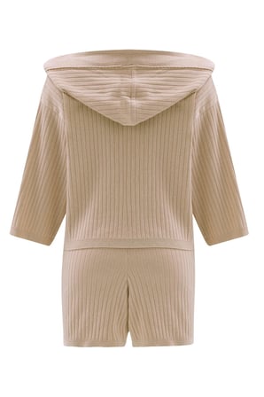 Peraluna MUJO CARDIGAN & SHORTS %100 Pamuk Kadın Triko Şort Takım Bej