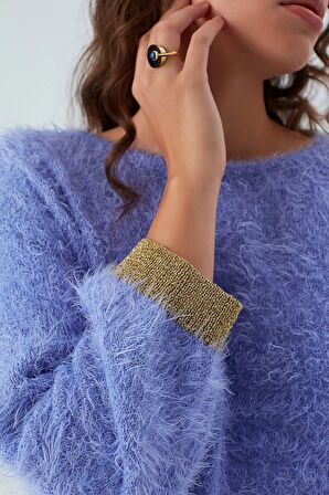 Peraluna DE VILLE PULLOVER Kol ve Etek Ucu Simli Kadın Triko Kazak Lila