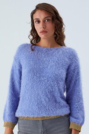 Peraluna DE VILLE PULLOVER Kol ve Etek Ucu Simli Kadın Triko Kazak Lila