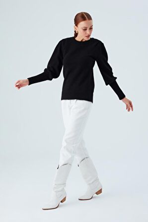 Peraluna RAKEL PULLOVER Omuz Büzgülü Yumuşak Kadın Triko Kazak Siyah