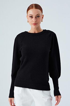 Peraluna RAKEL PULLOVER Omuz Büzgülü Yumuşak Kadın Triko Kazak Siyah