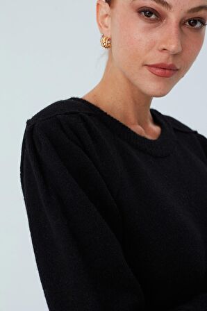Peraluna RAKEL PULLOVER Omuz Büzgülü Yumuşak Kadın Triko Kazak Siyah