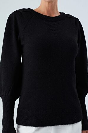 Peraluna RAKEL PULLOVER Omuz Büzgülü Yumuşak Kadın Triko Kazak Siyah