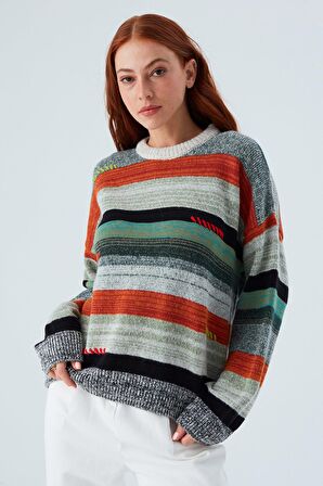 Peraluna CAMILA PULLOVER Bol Kesim El İşlemeli Kadın Triko Kazak Multi