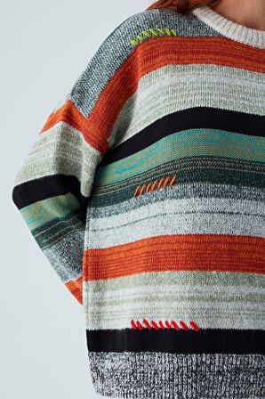 Peraluna CAMILA PULLOVER Bol Kesim El İşlemeli Kadın Triko Kazak Multi