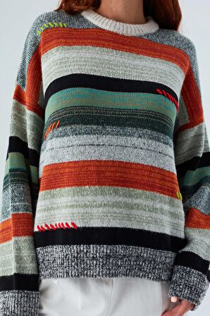 Peraluna CAMILA PULLOVER Bol Kesim El İşlemeli Kadın Triko Kazak Multi