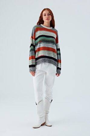 Peraluna CAMILA PULLOVER Bol Kesim El İşlemeli Kadın Triko Kazak Multi