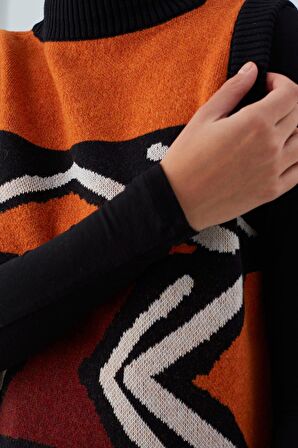 Peraluna KENDA VEST Etnik Jakar Desenli Yanları Yırtmaçlı Kadın Triko Süveter Multi