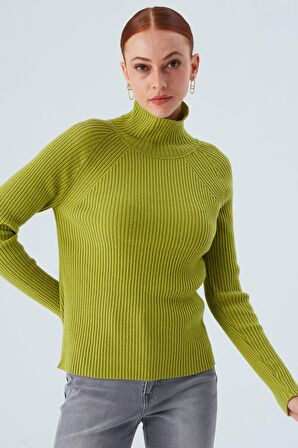 Peraluna Fit Kalıp Balıkçı Yaka Kaşmir Karışım Kadın Triko Kazak Yeşil