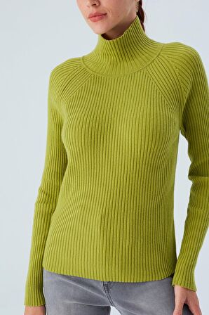 Peraluna Fit Kalıp Balıkçı Yaka Kaşmir Karışım Kadın Triko Kazak Yeşil