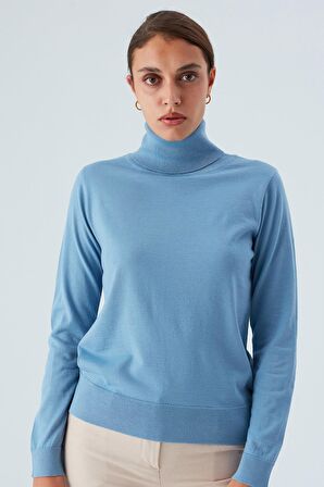 Peraluna VALERIA PULLOVER Boğazlı İnce Kadın Triko Kazak Mavi