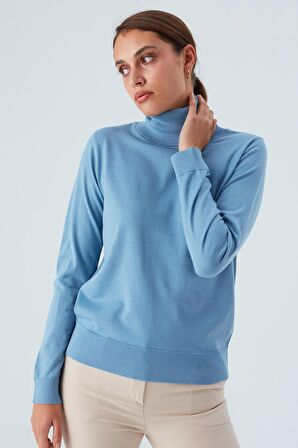 Peraluna VALERIA PULLOVER Boğazlı İnce Kadın Triko Kazak Mavi