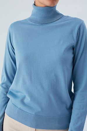 Peraluna VALERIA PULLOVER Boğazlı İnce Kadın Triko Kazak Mavi