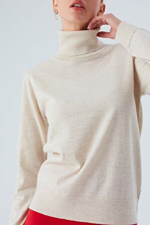 Peraluna VALERIA PULLOVER Boğazlı İnce Kadın Triko Kazak Ekru Melanj