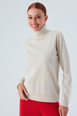 Peraluna VALERIA PULLOVER Boğazlı İnce Kadın Triko Kazak Ekru Melanj