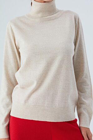 Peraluna VALERIA PULLOVER Boğazlı İnce Kadın Triko Kazak Ekru Melanj