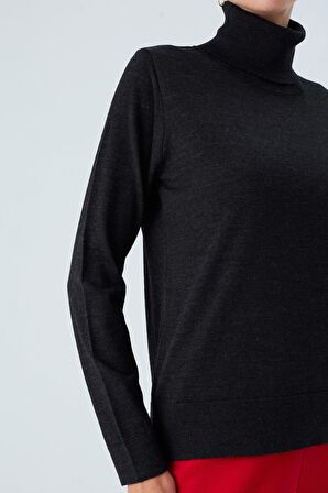 Peraluna VALERIA PULLOVER Boğazlı İnce Kadın Triko Kazak Antrasit