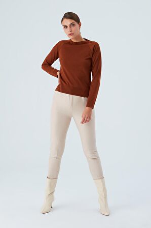 Peraluna VANESSA PULLOVER Merino Yünlü Yanları Yırtmaçlı Ince Kadın Triko Kazak Kahve