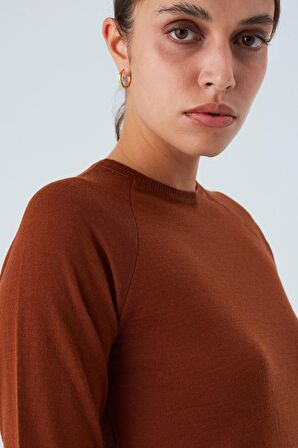 Peraluna VANESSA PULLOVER Merino Yünlü Yanları Yırtmaçlı Ince Kadın Triko Kazak Kahve