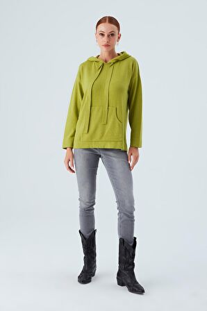 Peraluna Kaşmir Karışım Kapüşonlu Bol Kesim Kadın Triko Kazak Yeşil