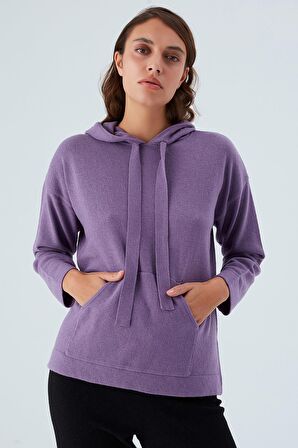 Peraluna Kaşmir Karışım Kapüşonlu Bol Kesim Kadın Triko Kazak Koyu Lila