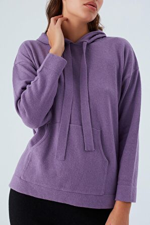 Peraluna Kaşmir Karışım Kapüşonlu Bol Kesim Kadın Triko Kazak Koyu Lila