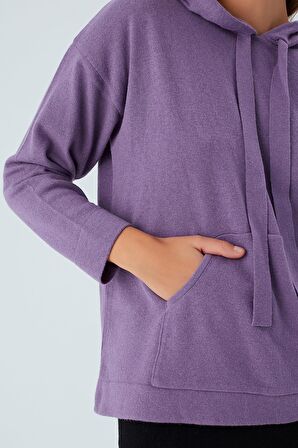Peraluna Kaşmir Karışım Kapüşonlu Bol Kesim Kadın Triko Kazak Koyu Lila