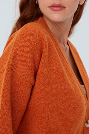 Peraluna CAROL CARDIGAN Cepli Düğmeli Rahat Kesim Crop Kadın Triko Hırka Turuncu