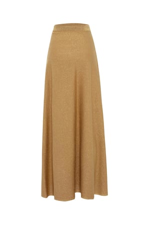 Styleboom X Peraluna MARILYN SKIRT Simli Maxi Boy Beli Bağcıklı Kadın Triko Etek Altın