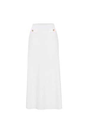 Styleboom X Peraluna VIVIEN SKIRT Düğme Detaylı Diz Altı Kloş Kadın Triko Etek Ekru