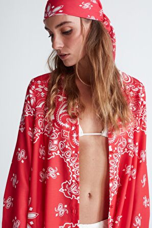 Peraluna DAISY DRESS Şal Desen Polo Yaka Düğmeli Mini Kadın Gömlek Elbise Nar Çiçeği/Beyaz