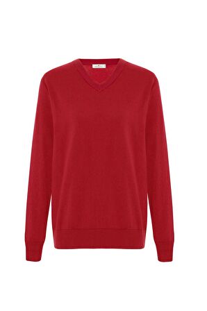 Peraluna MATEO V NECK PULLOVER Yumuşak Tuşeli Mevsimlik Erkek Triko Kazak - Kırmızı