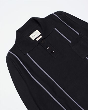 Far Afiled ALFARO LS POLO Polo Yaka Standart Kesim Çizgi Detaylı %100 Organik Pamuk Erkek Triko Kazak - Antrasit