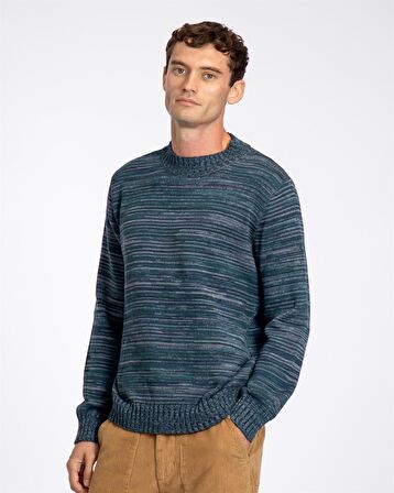 Far Afield DIETER KNIT Bisiklet Yaka Standart Kesim %100 Organik Pamuk Melanj Erkek Triko Kazak - Yeşil Multi