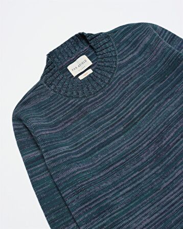 Far Afield DIETER KNIT Bisiklet Yaka Standart Kesim %100 Organik Pamuk Melanj Erkek Triko Kazak - Yeşil Multi