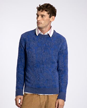 Far Afield ECLIPSE  KNIT - FULLY TIE DIE Bisiklet Yaka Standart Kesim Batik Desen Tüylü Erkek Triko Kazak - Kobalt Mavi
