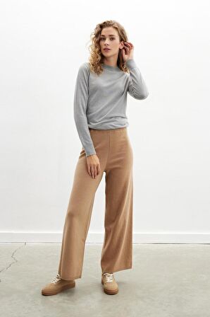 Peraluna DENISE TROUSER Rahat Kalıp Pamuk-Yün Karşım Kadın Triko Pantolon - Camel