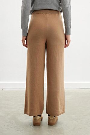 Peraluna DENISE TROUSER Rahat Kalıp Pamuk-Yün Karşım Kadın Triko Pantolon - Camel