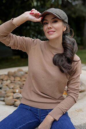 Styleboom X Peraluna CHELSEA PULLOVER Bisiklet Yaka Standart Kesim Kadın Triko Kazak - Camel