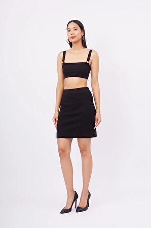 Peraluna EVA SKIRT Standart Fit  Beli Lastikli Mini Kadın Triko Etek - Siyah