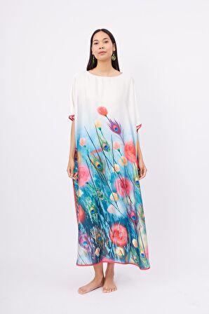 Peraluna SPRINGFIELD LONG DRESS Çiçek Baskılı Kısa Kollu 125 CM Uzun Saten Kadın Elbise - Çok Renkli