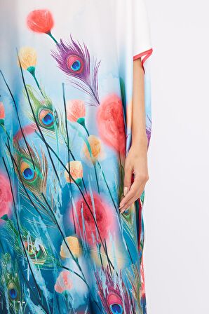 Peraluna SPRINGFIELD LONG DRESS Çiçek Baskılı Kısa Kollu 125 CM Uzun Saten Kadın Elbise - Çok Renkli