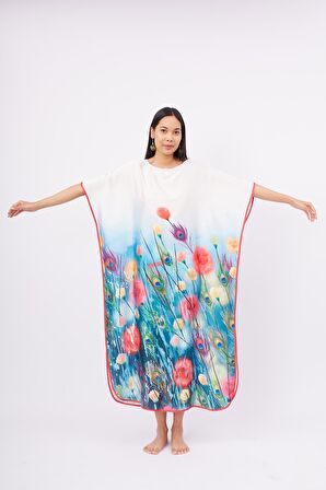 Peraluna SPRINGFIELD LONG DRESS Çiçek Baskılı Kısa Kollu 125 CM Uzun Saten Kadın Elbise - Çok Renkli