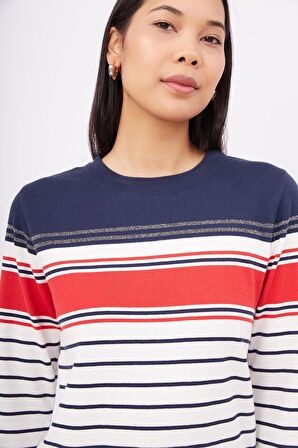 Peraluna SOFIA PULLOVER Organik Pamuk Çizgili Mevsimlik Kadın Triko Kazak - Lacivert Multi