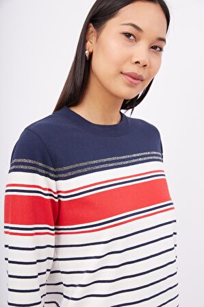 Peraluna SOFIA PULLOVER Organik Pamuk Çizgili Mevsimlik Kadın Triko Kazak - Lacivert Multi