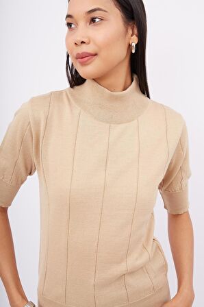 Peraluna BETTY BLOUSE Balıkçı Yaka Kısa Kollu İnce Basic Kadın Triko Bluz - Bej